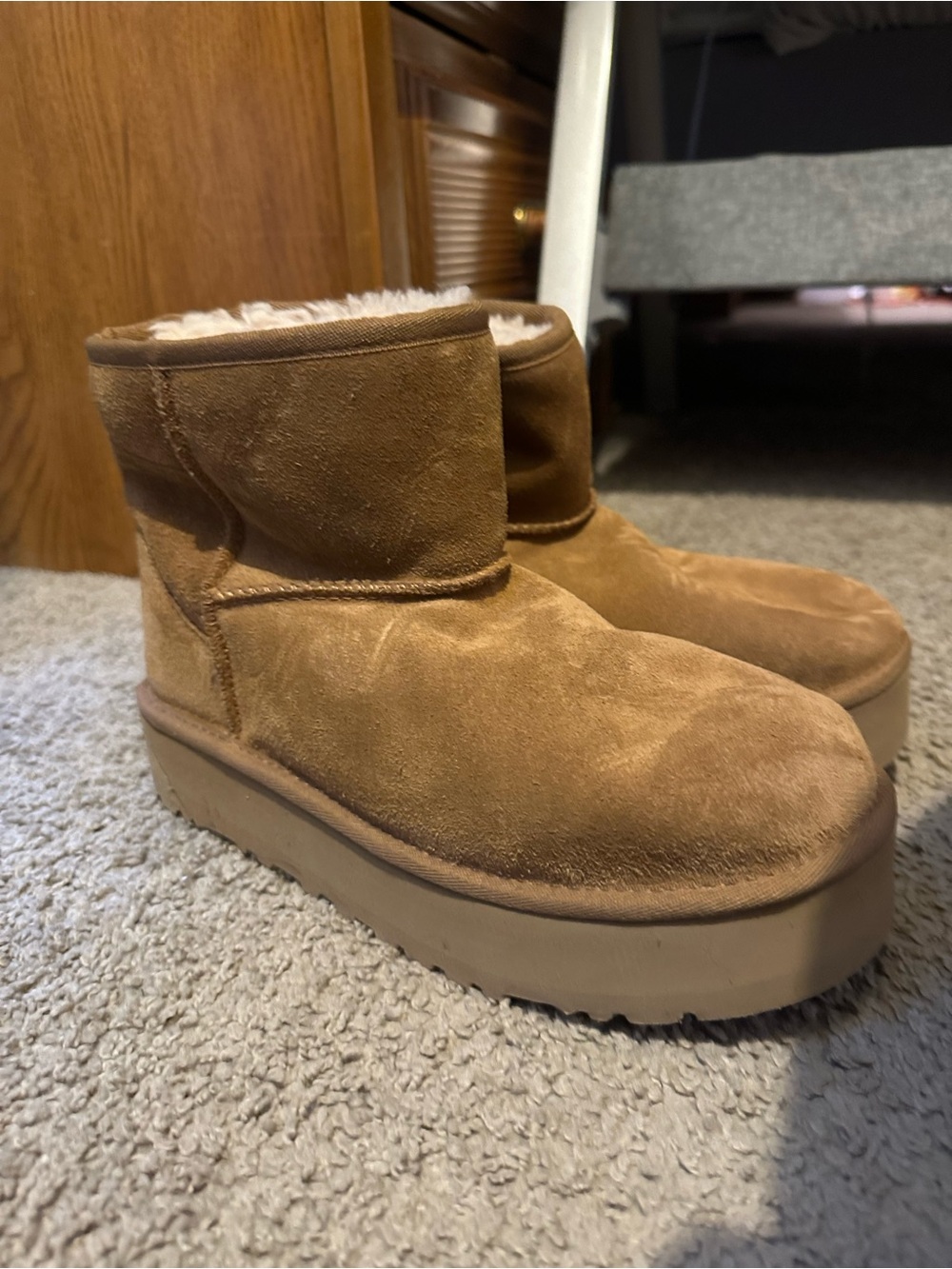 UGG Chestnut Suede Platform Mini Booties